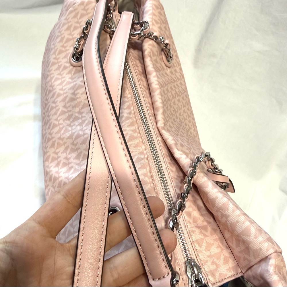 Michael Kors Georgia Large Top Zip Tote Bag Signature Print Canvas Smokey Pink - Picture 7 of 15